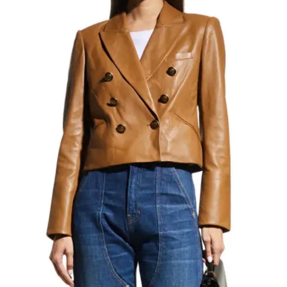 Veronica Beard Nevis Cropped Leather Blazer Jacket Brand New Size 4